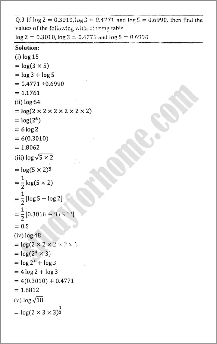 logarithms exercise 2 5 mathematics class 9th 04