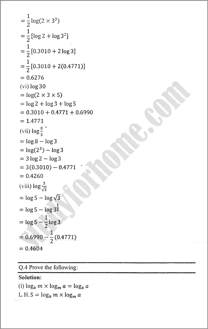 logarithms exercise 2 5 mathematics class 9th 05