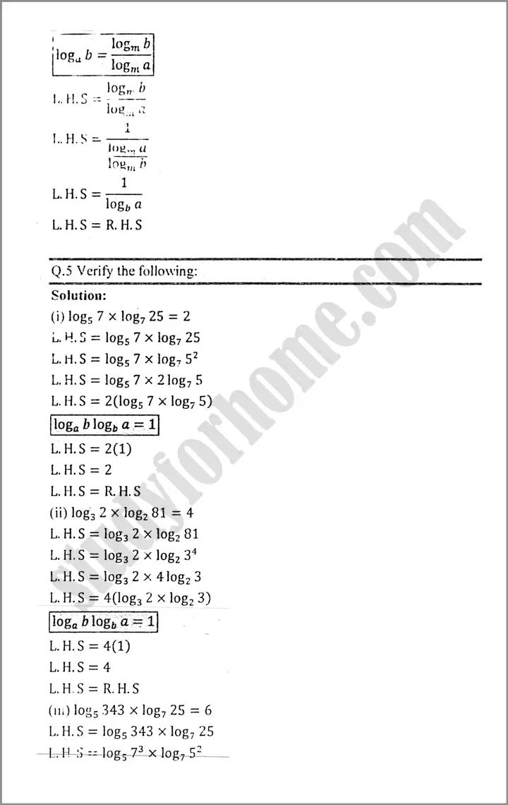 logarithms exercise 2 5 mathematics class 9th 07