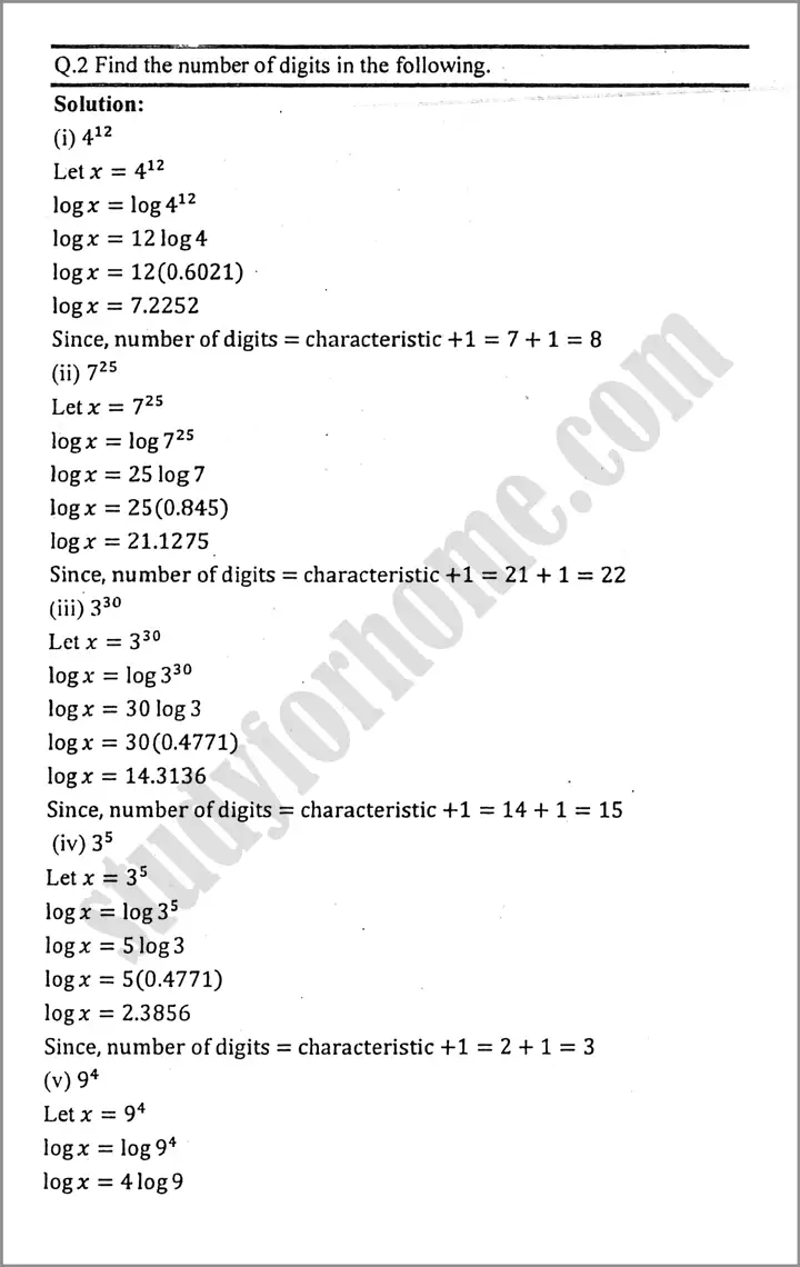 logarithms exercise 2 6 mathematics class 9th 04