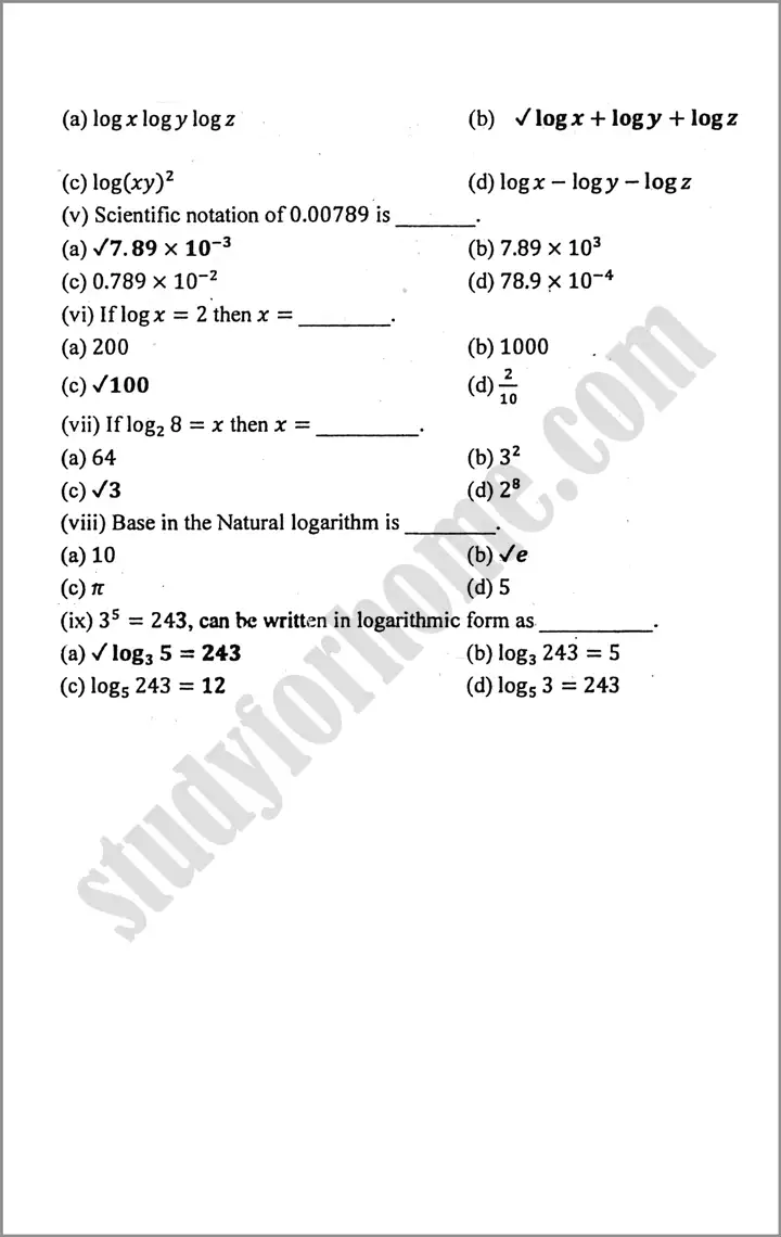 logarithms review exercise 2 mathematics class 9th 02