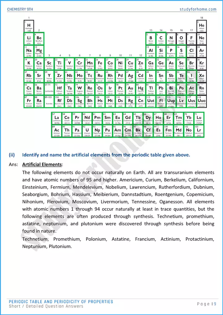 periodic table and periodicity of properties short and detailed question answers chemistry class 9th 09