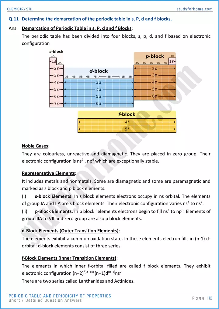 periodic table and periodicity of properties short and detailed question answers chemistry class 9th 12