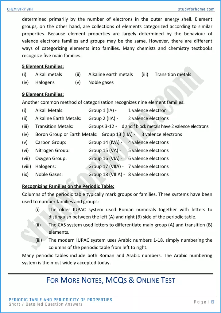 periodic table and periodicity of properties short and detailed question answers chemistry class 9th 19