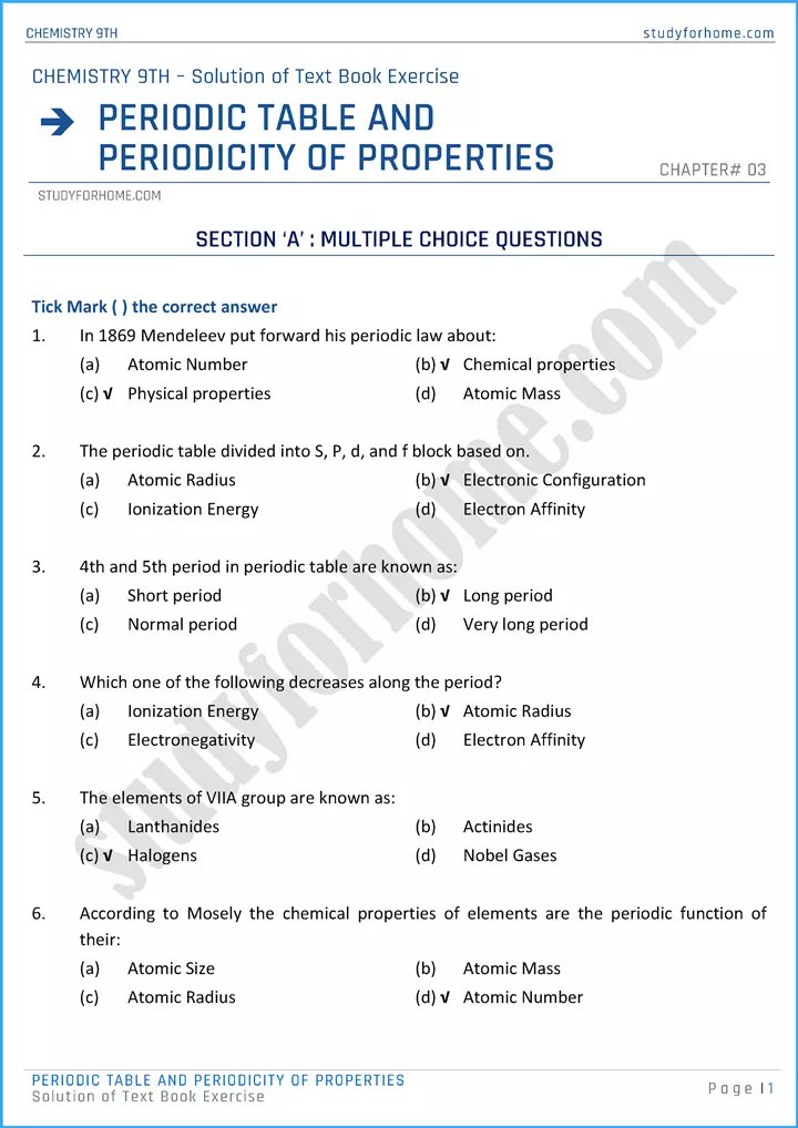 periodic-table-and-periodicity-of-properties-solution-of-text-book-exercise-chemistry-class-9th