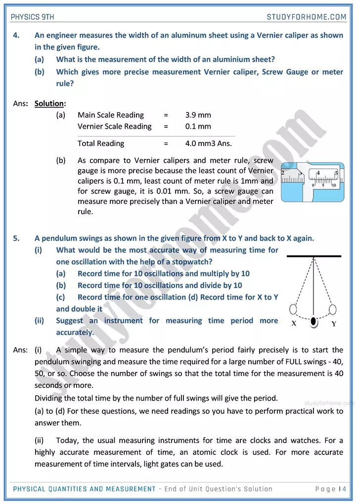 physical quantities and measurement end of unit questions solution physics class 9th 04