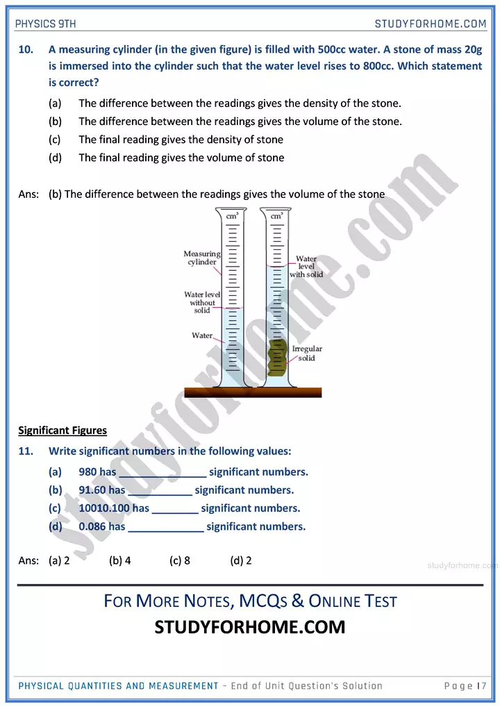 physical quantities and measurement end of unit questions solution physics class 9th 07