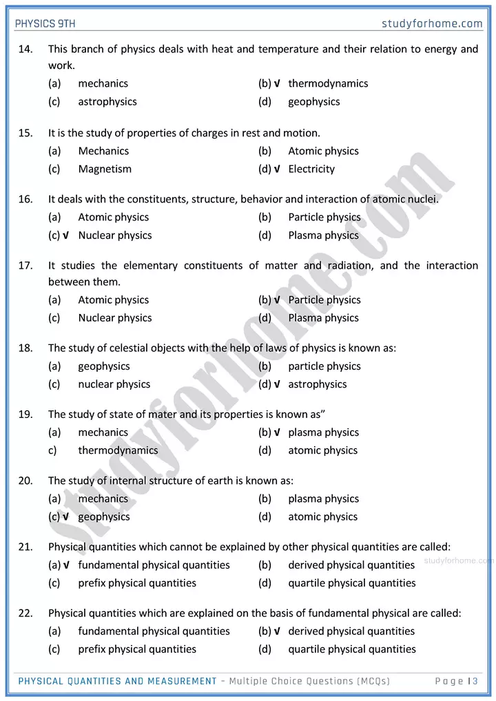 physical quantities and measurement multiple choice questions physics class 9th 03