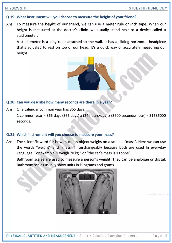 physical quantities and measurement short and detailed answer questions physics class 9th 08