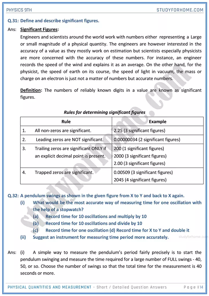 physical quantities and measurement short and detailed answer questions physics class 9th 14