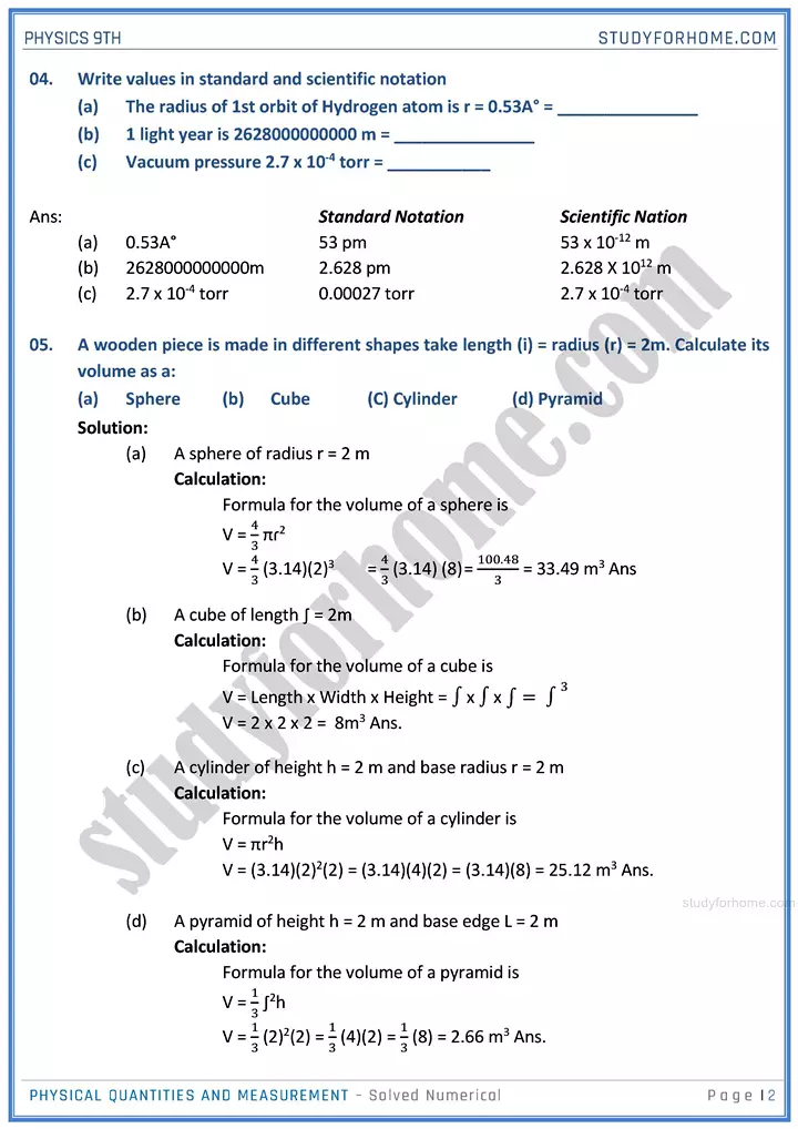 physical quantities and measurement solved numerical physics class 9th 02