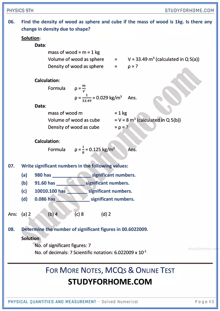 physical quantities and measurement solved numerical physics class 9th 03