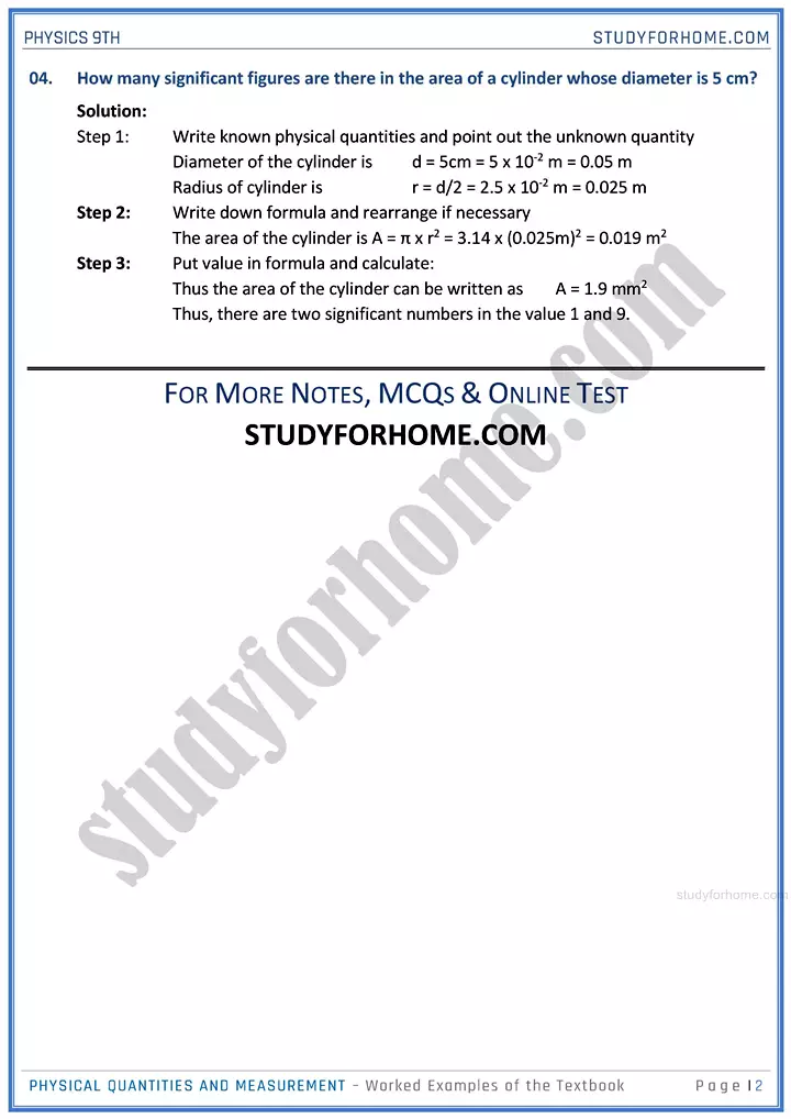 physical quantities and measurement worked examples of the textbook physics class 9th 02