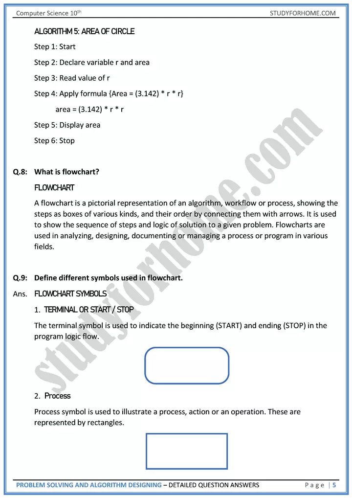 problem solving and algorithm designing detailed question answers computer science class 10th 05