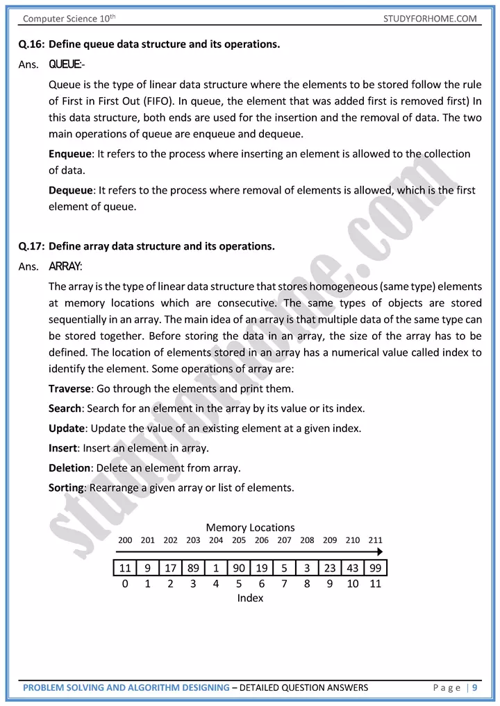 problem solving and algorithm designing detailed question answers computer science class 10th 09