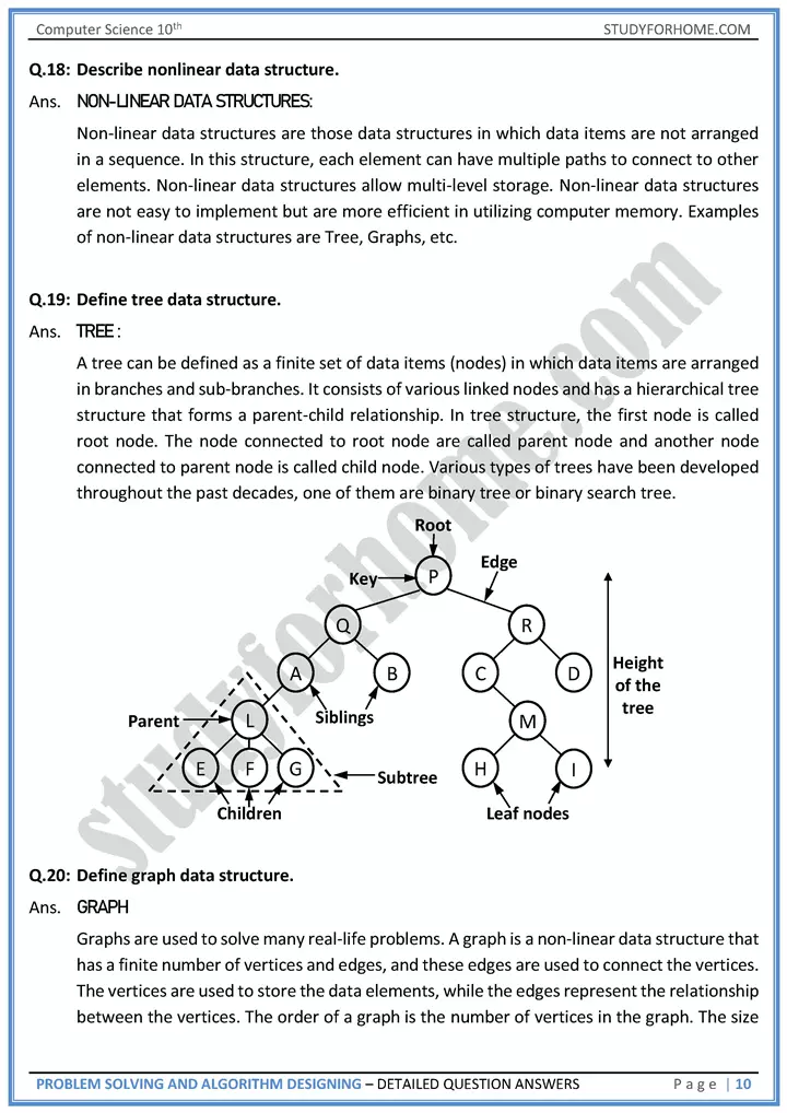 problem solving and algorithm designing detailed question answers computer science class 10th 10