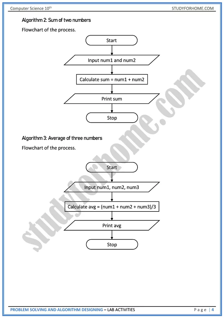 problem solving and algorithm designing lab activities computer science class 10th 04