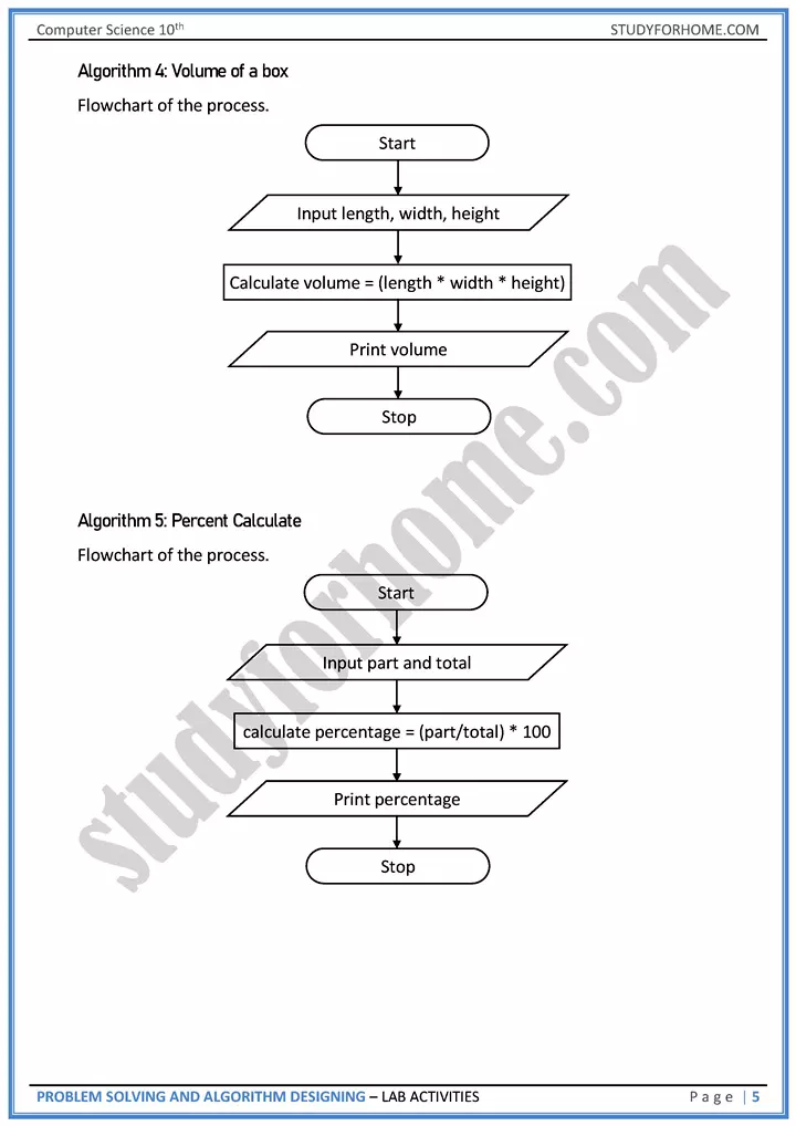 problem solving and algorithm designing lab activities computer science class 10th 05