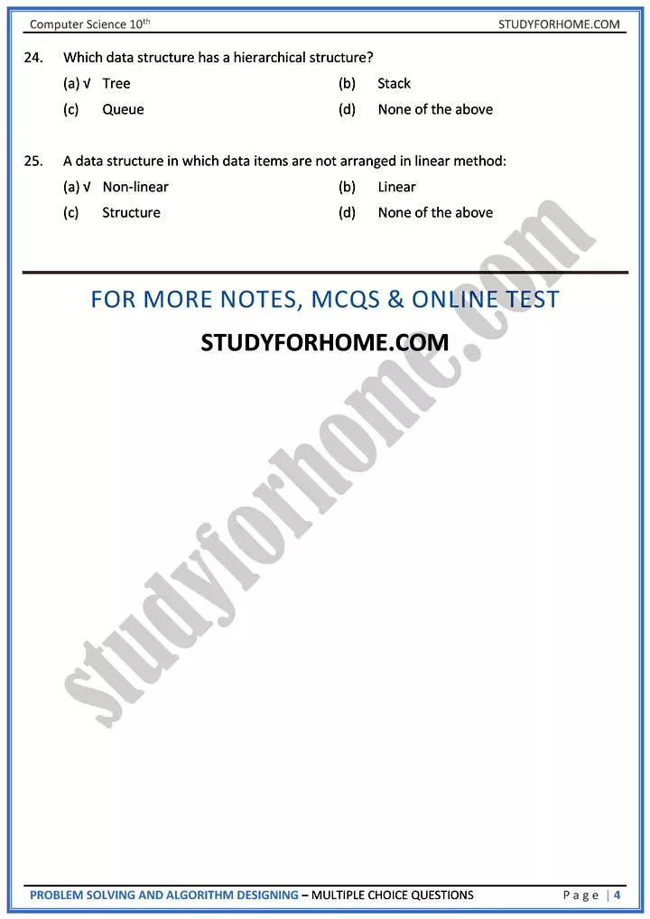 problem solving and algorithm designing multiple choice questions computer science class 10th 04