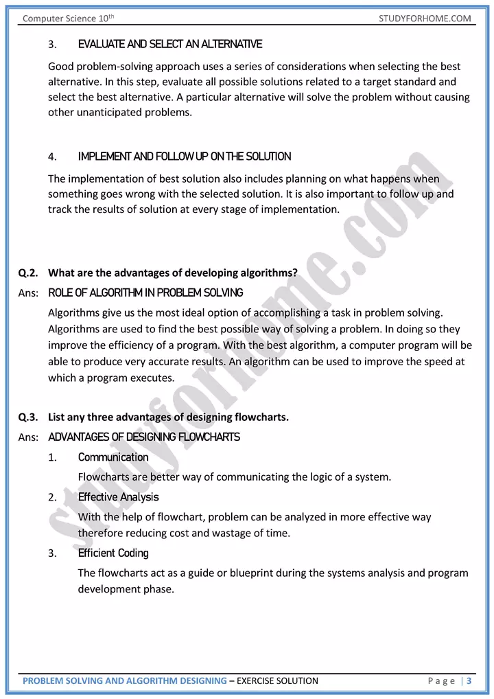 problem solving and algorithm designing solution of book exercise computer science class 10th 03