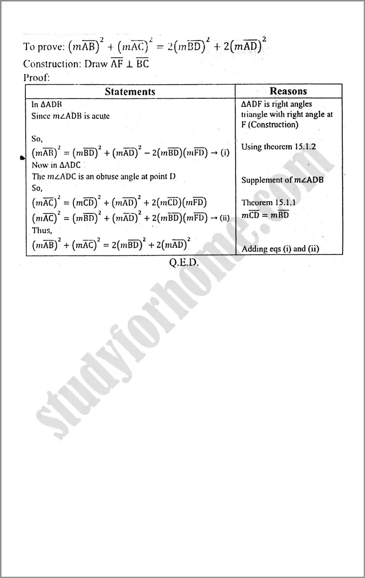 projection of a side of a triangle exercise 15 1 mathematics class 9th 04