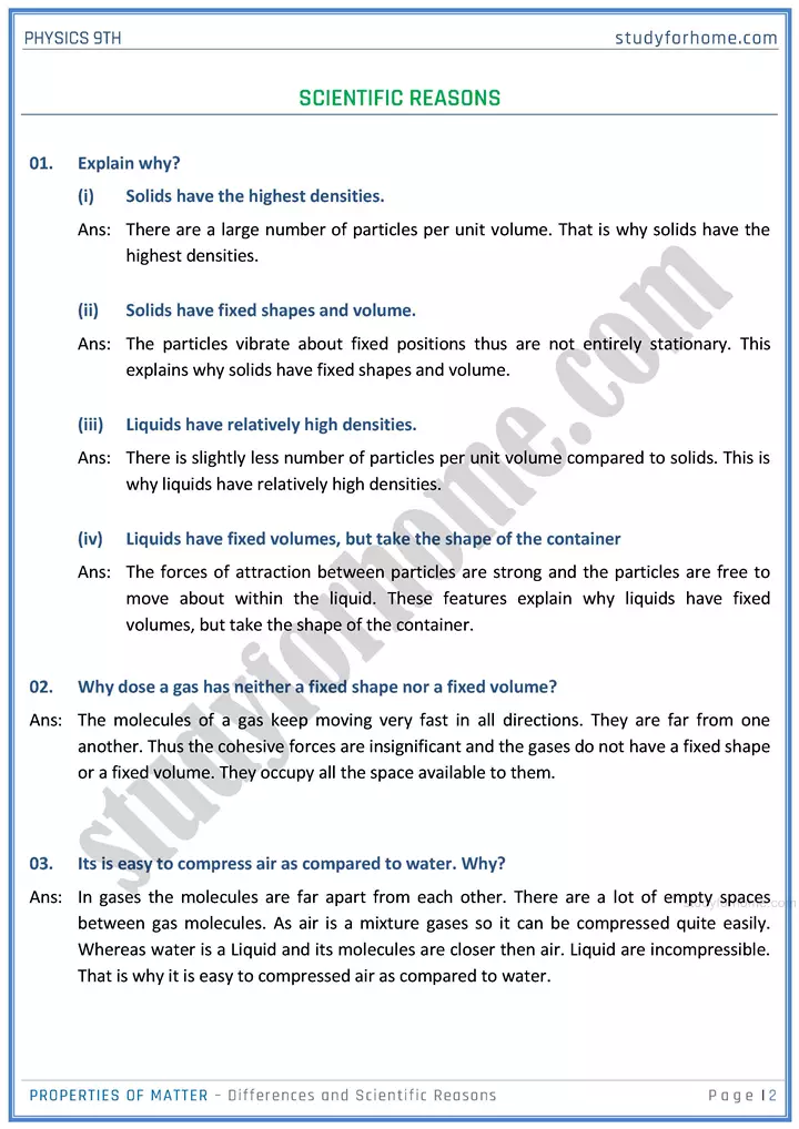 properties of matter differences and scientific reasons physics class 9th 02