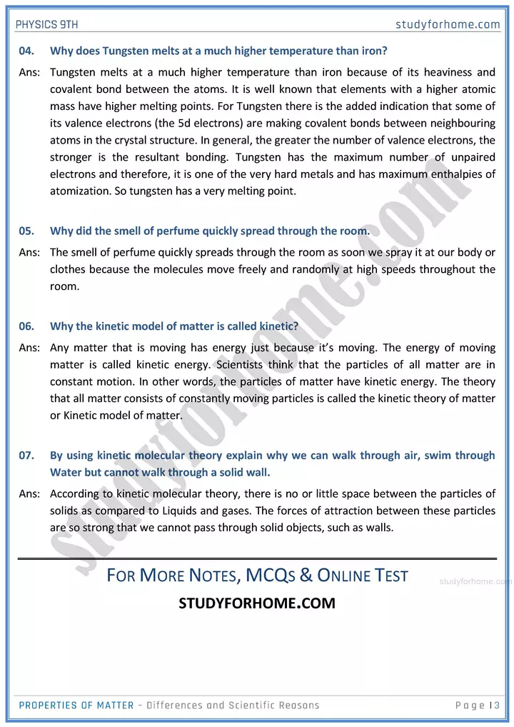 properties of matter differences and scientific reasons physics class 9th 03