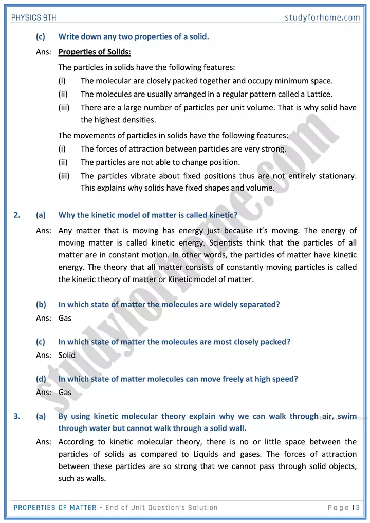 properties of matter end of unit questions solution physics class 9th 03