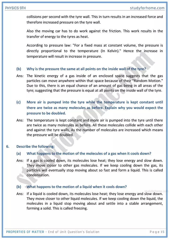 properties of matter end of unit questions solution physics class 9th 05