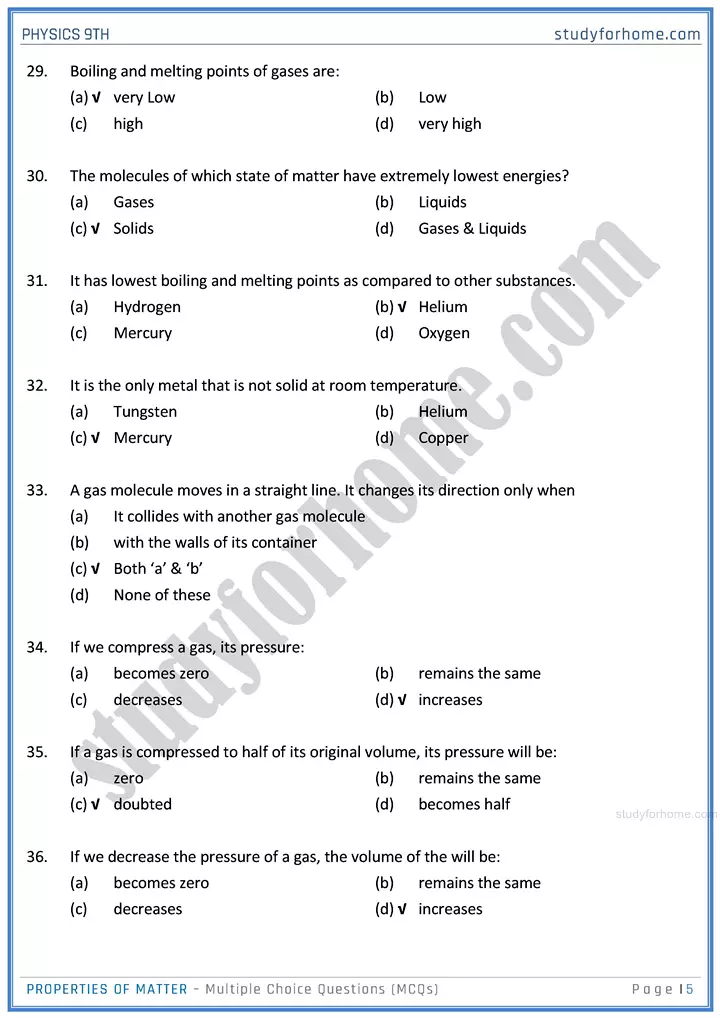 properties of matter multiple choice questions physics class 9th 05