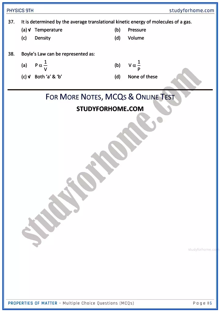 properties of matter multiple choice questions physics class 9th 06