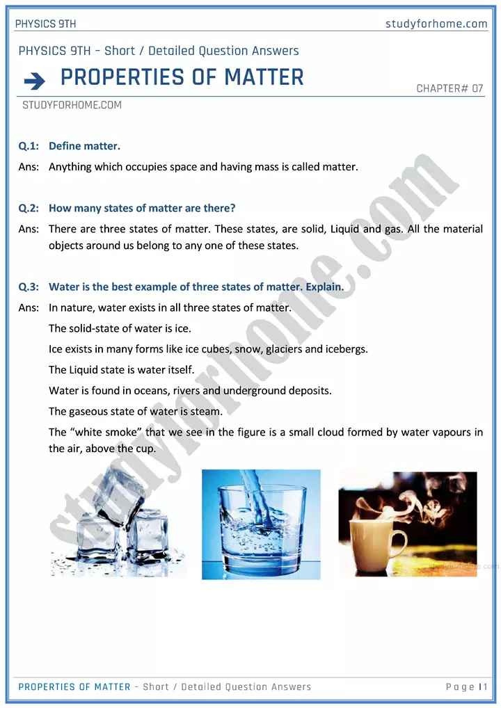 properties-of-matter-short-and-detailed-answer-questions-physics-class-9th