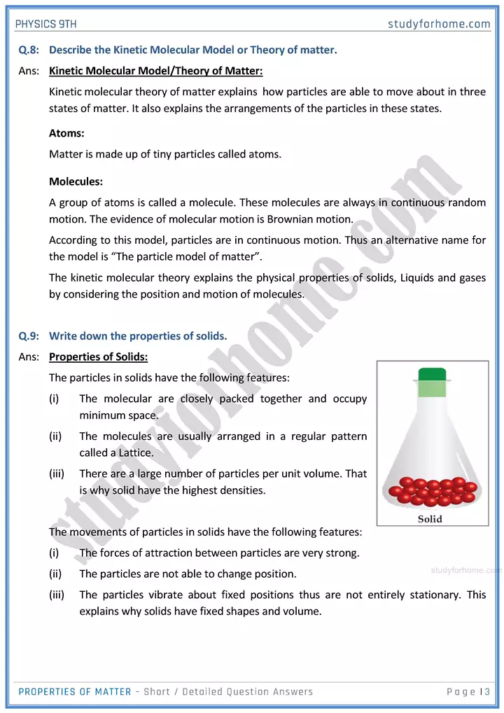 properties of matter short and detailed answer questions physics class 9th 03