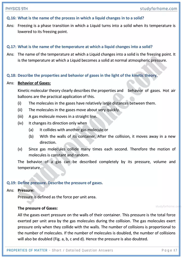 properties of matter short and detailed answer questions physics class 9th 07