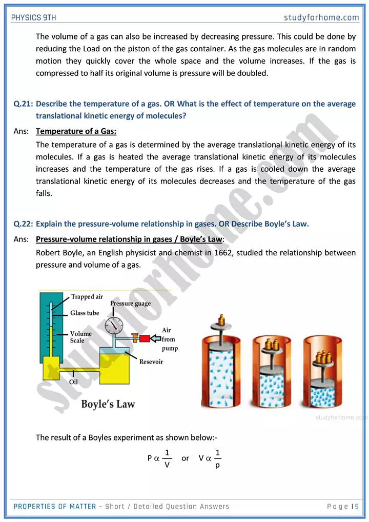 properties of matter short and detailed answer questions physics class 9th 09