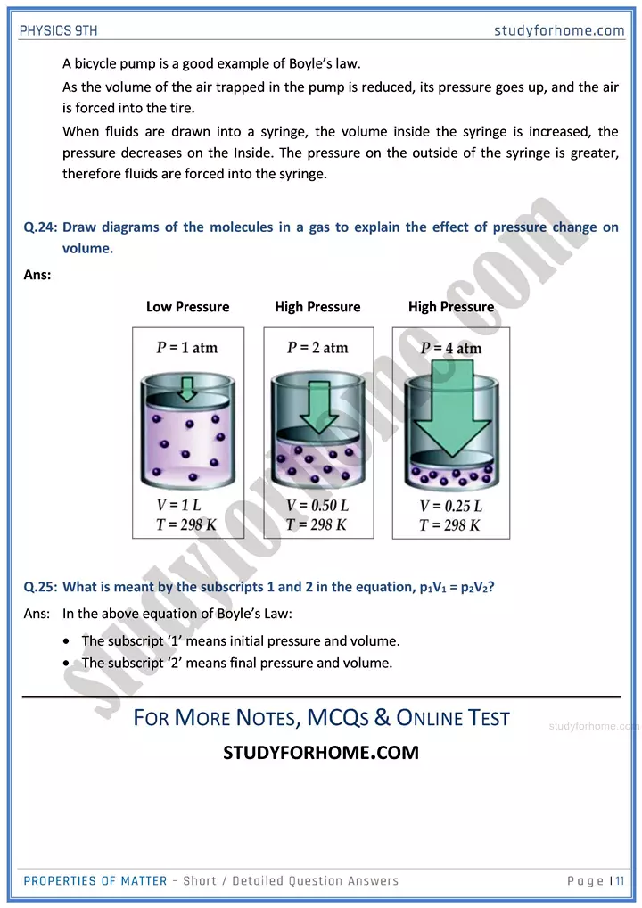 properties of matter short and detailed answer questions physics class 9th 11