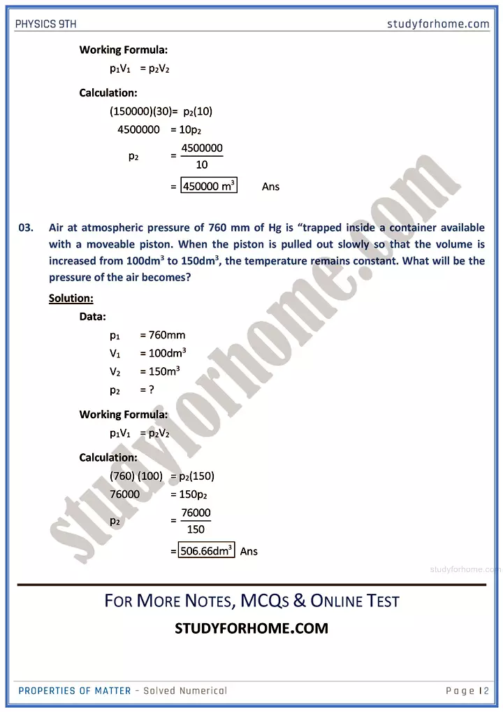 properties of matter solved numerical physics class 9th 02