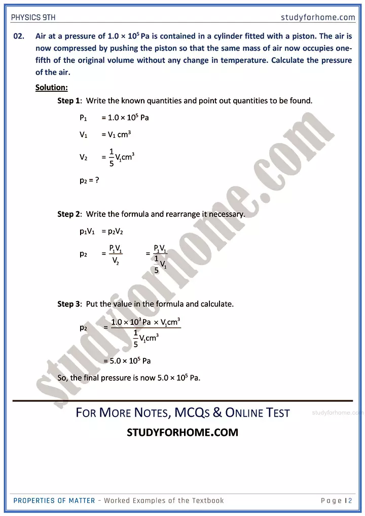 properties of matter worked examples of the textbook physics class 9th 02