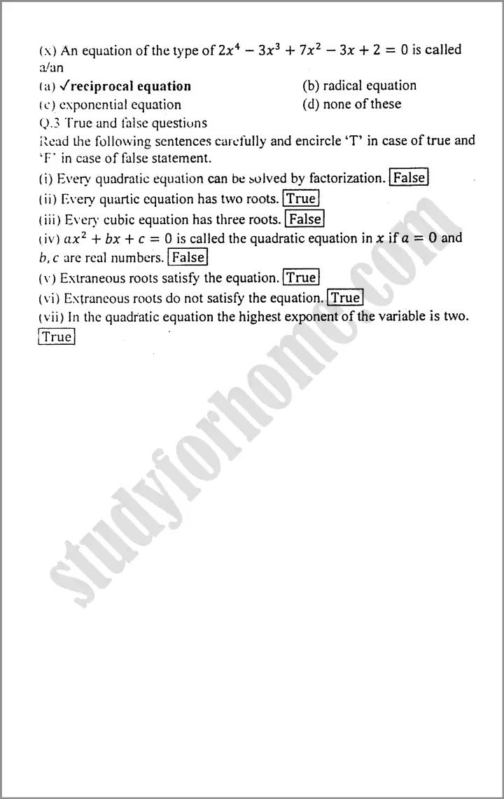 quadratic equations review exercise 8 mathematics class 9th 02