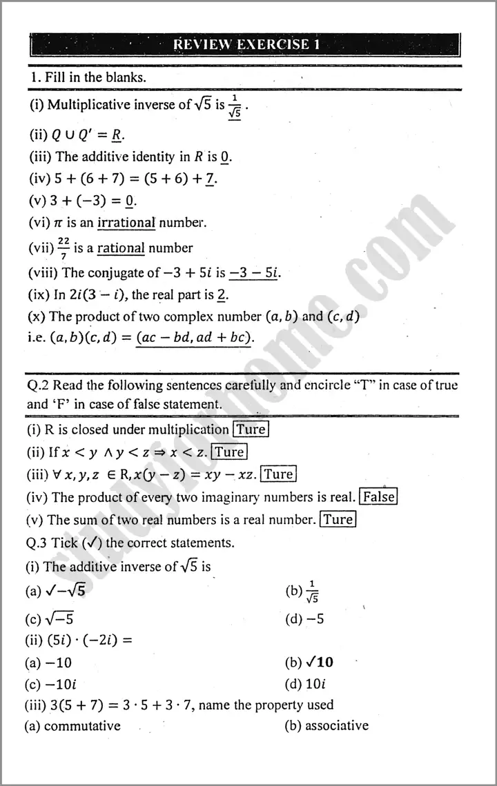 real and complex numbers review exercise 1 mathematics class 9th 01