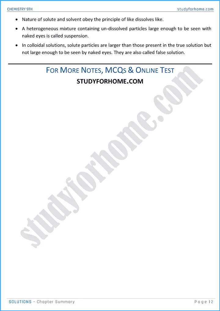 solutions chapter summary chemistry class 9th 02