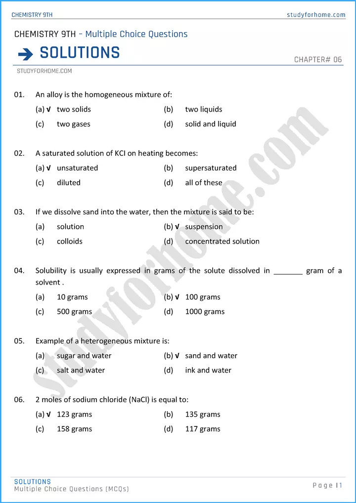 solutions-multiple-choice-questions-chemistry-class-9th