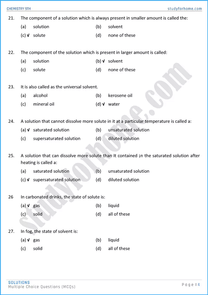 solutions multiple choice questions chemistry class 9th 04