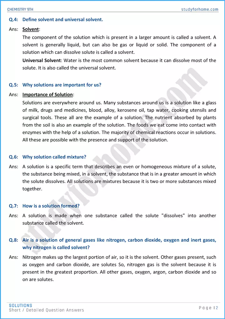 solutions short and detailed question answers chemistry class 9th 02