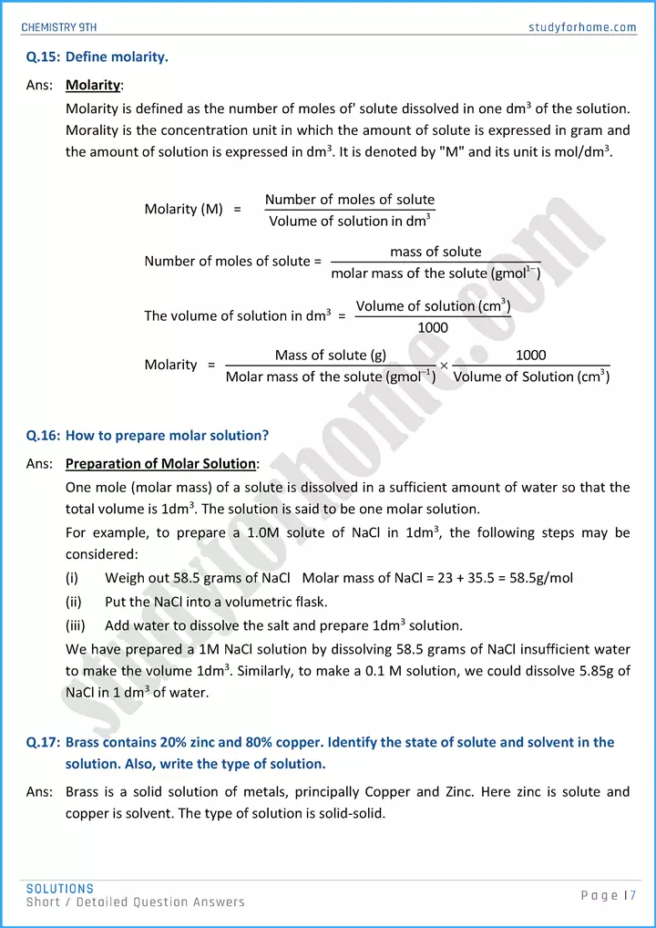 solutions short and detailed question answers chemistry class 9th 07