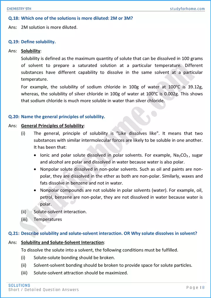 solutions short and detailed question answers chemistry class 9th 08