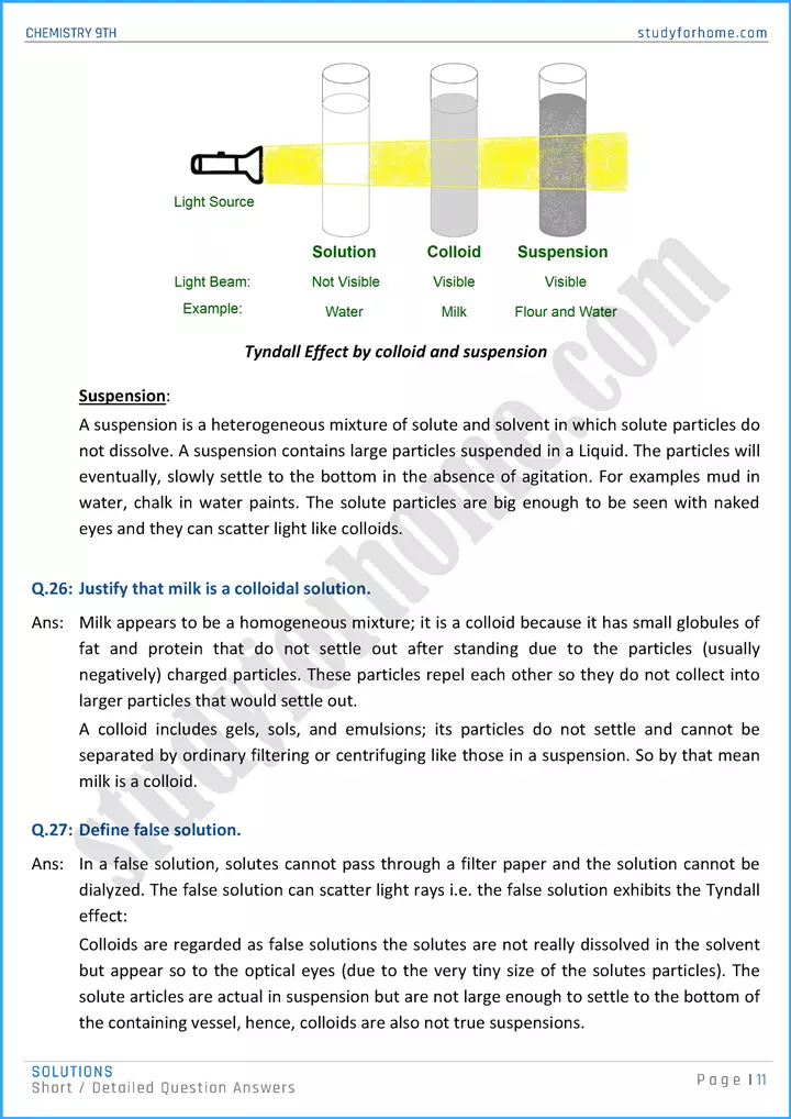 solutions short and detailed question answers chemistry class 9th 11