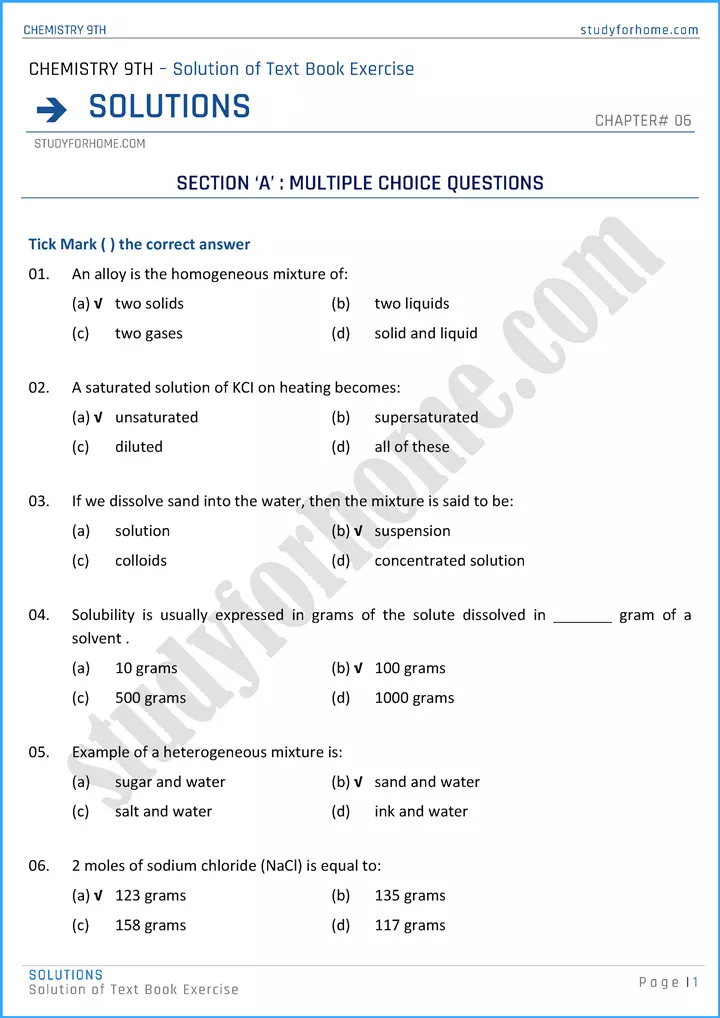 solutions-solution-of-text-book-exercise-chemistry-class-9th