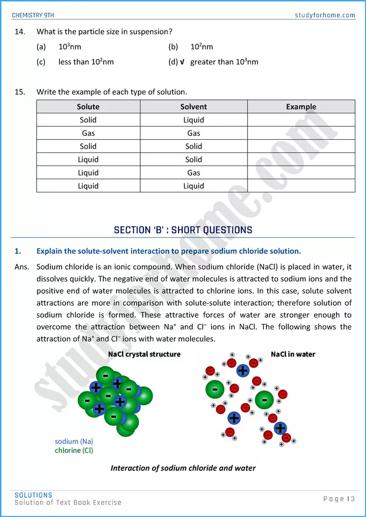 solutions solution of text book exercise chemistry class 9th 03