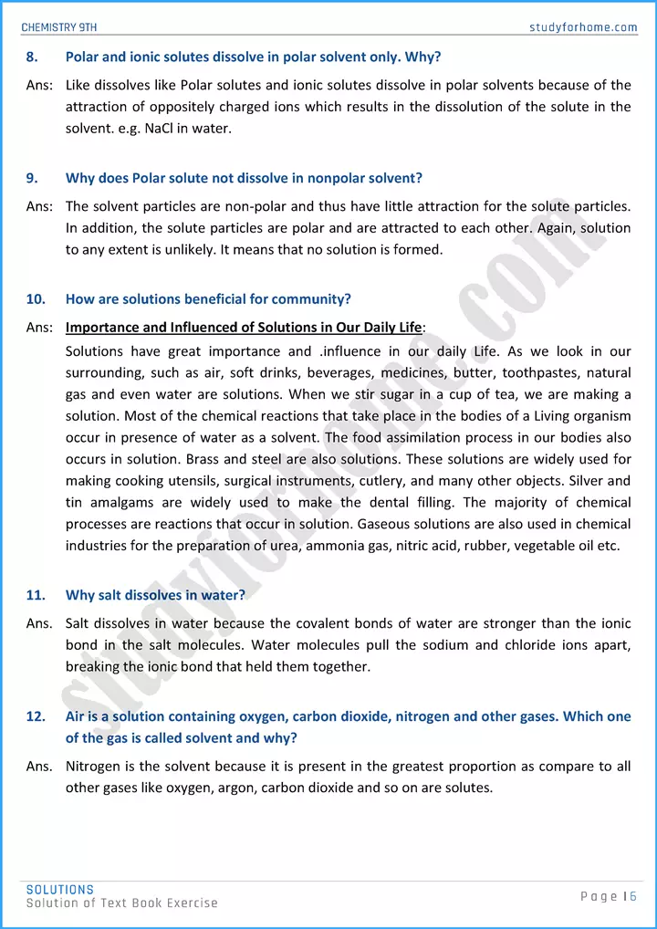 solutions solution of text book exercise chemistry class 9th 06